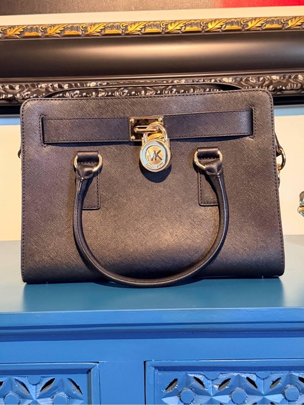 Michael Kors Black Saffiano Satchel with Gold Hardware